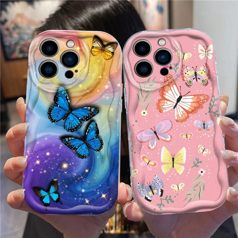 Beautiful Butterfly Vibrant For Apple iPhone 15 14 13 12 11 XS XR X Pro Max Plus Wave Oil Cover Phone Case