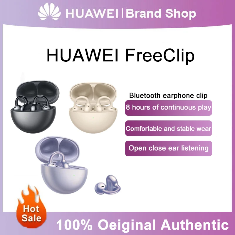 Huawei FreeClip przewodnictwo kostne bezprzewodowe Bluetooth z otwartym uchem i redukcją szumów Headphon sportowe do gier z muzyką