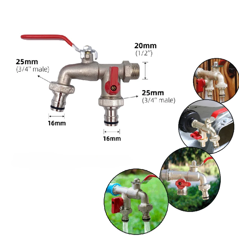 Outdoor Faucet Zinc Alloy Water Nozzle Double Outlet Dual Use Washing Machine Garden Tap for Irrigation