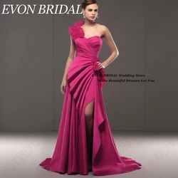 EVON BRIDAL 꽃 원숄더 무도회 파티 드레스, Fuschia 격식 있는 날 드레스, 스플릿 베스티도스 포함 Flowers 숄더 무도회 드레스 Fuschia 공식 석상 원피스 트임 원피스 elegantes para mujeres 꽃송이 숄더 무도회 예복 짙은 갈색 공식 행사복, 트임 있는 앞마당