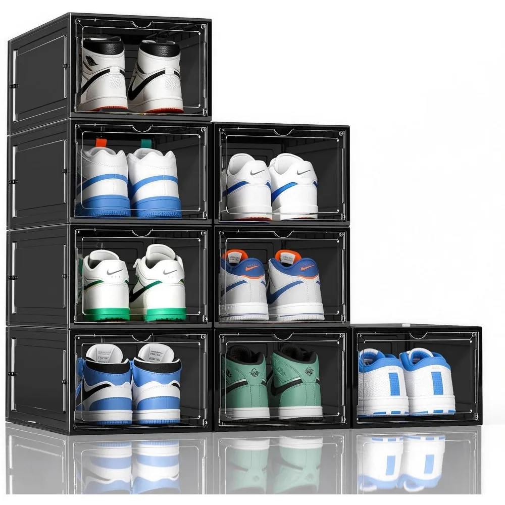 Clear Plastic Shoe Storage Boxes, 8 Pack Stackable Sneaker Display Cases