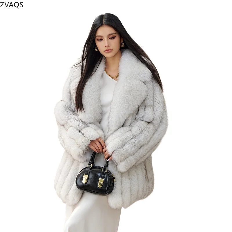 ZVAQS Natural Fox Fur Coat Women Winter Luxury Clothes New Arrivals Mid Length Fur Jacket High Quality Outerwears 2024 Fourrure