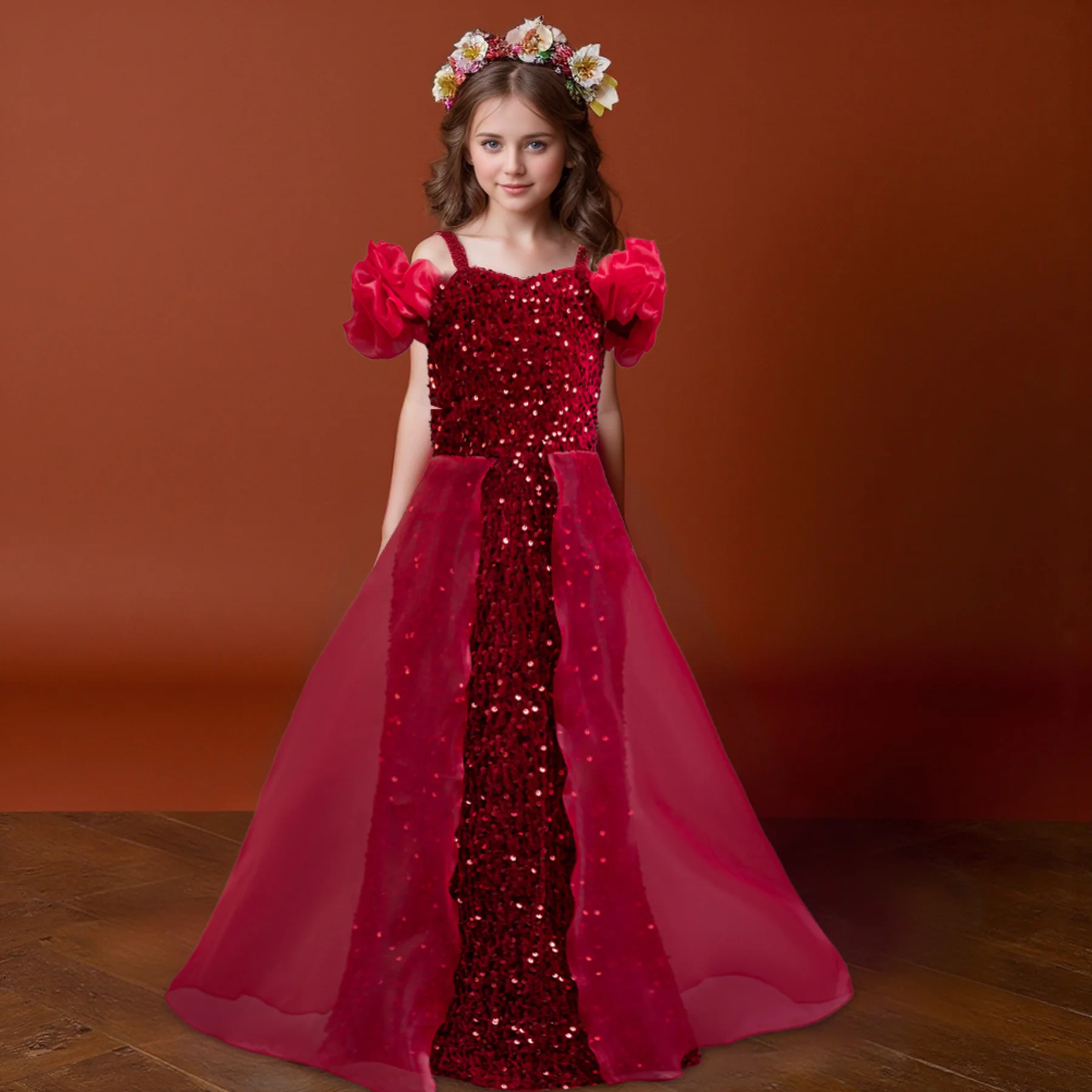 Elegant Dress For Girls Luxury Sequins Dress Birthday Party Gown Wedding Pageant Dress Teenagers Graduation Ceremony Dress