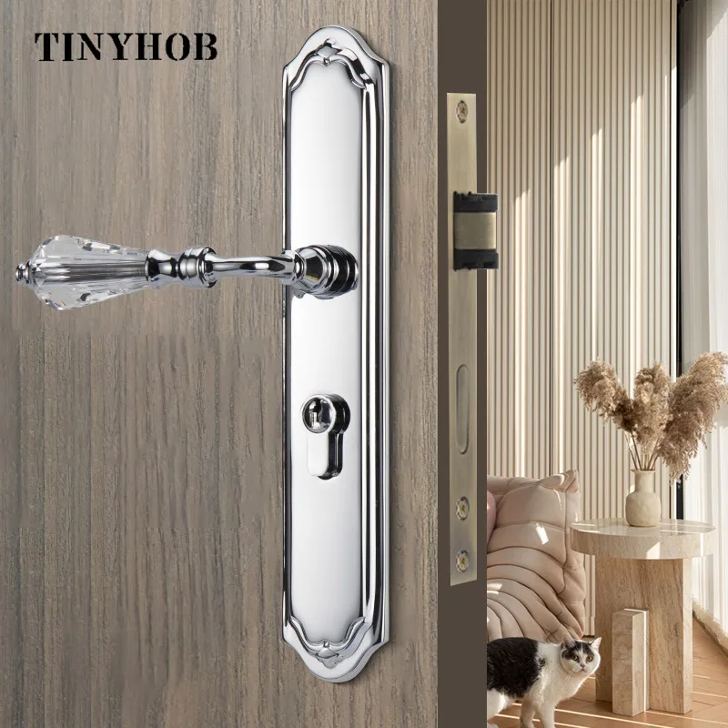 Crystal Integrated Door Lock American Style Retro Light Luxury Silent Door Lock Bedroom Wood Door Handle Furniture Hardware