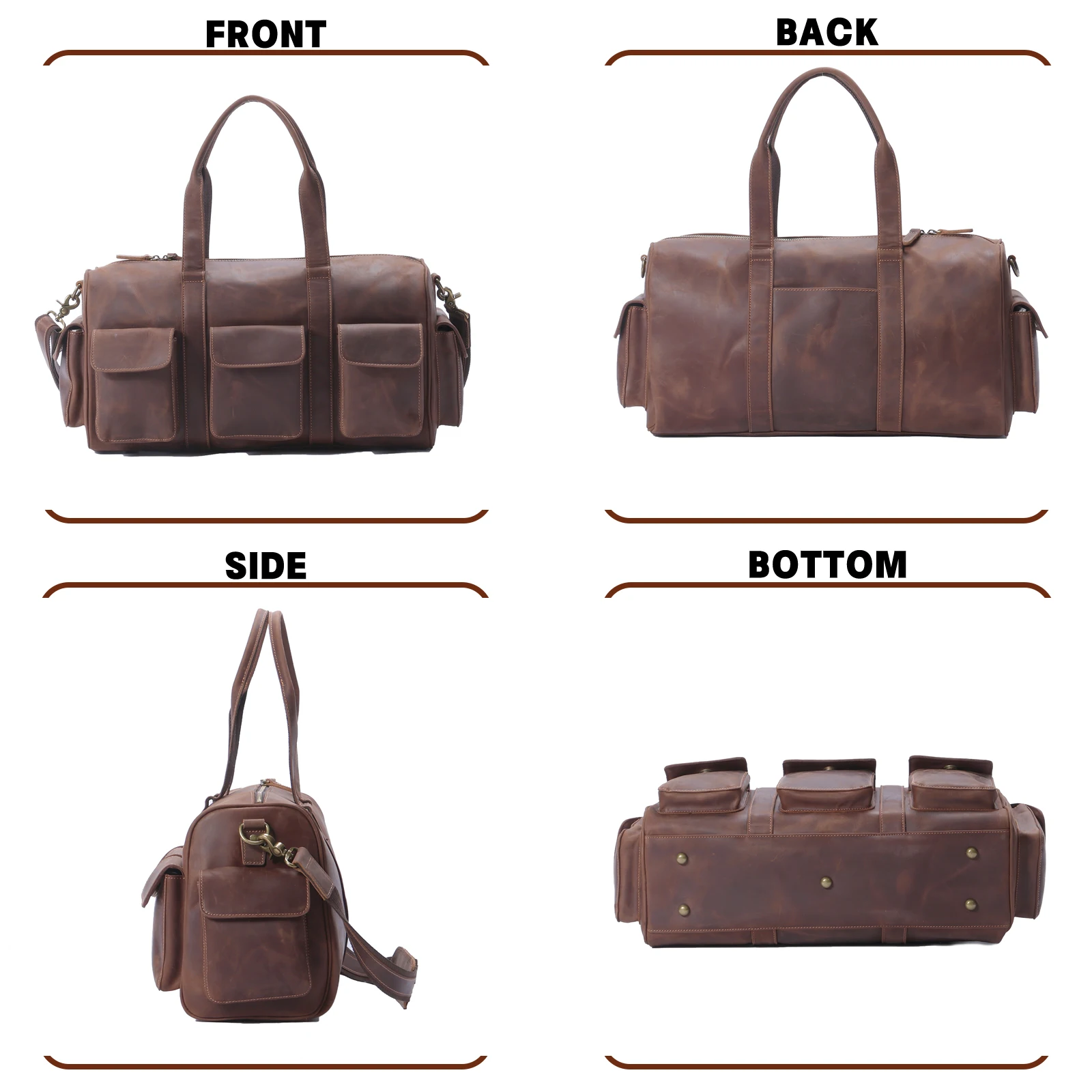 S.WORKER Große Kapazität Echtleder Vintage Rindsleder Reisetasche Weekender Herren Reisetasche Sporttasche Retro-Stil – Detail 8
