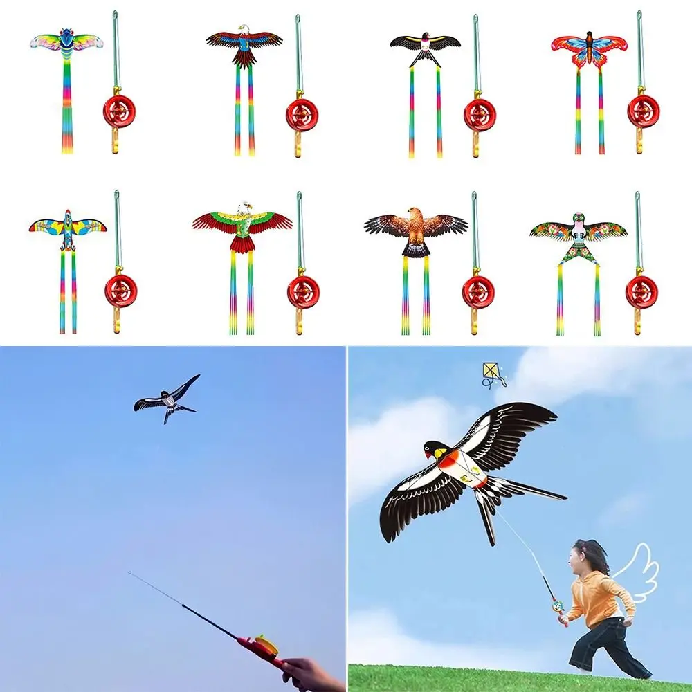 30 เมตรพลาสติก Eagle Kite การ์ตูนแบบไดนามิก Flying Bird Kites ของเล่น DIY Miniature Fishing Rod ขนาดใหญ่ Eagle Kites