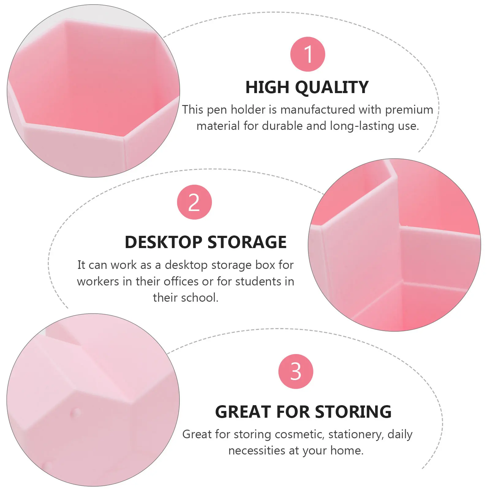 

Pink Hexagonal Multipurpose Desktop Pen Holder | 4-Compartment Stationery & Makeup Organizer