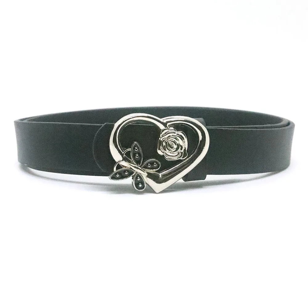 

2024, модный готический ремень с сердечками и цветочной пряжкой Y2k для мужчин, кожаный ремень в стиле эмо, дизайнерский женский джинсовый декоративный аксессуар