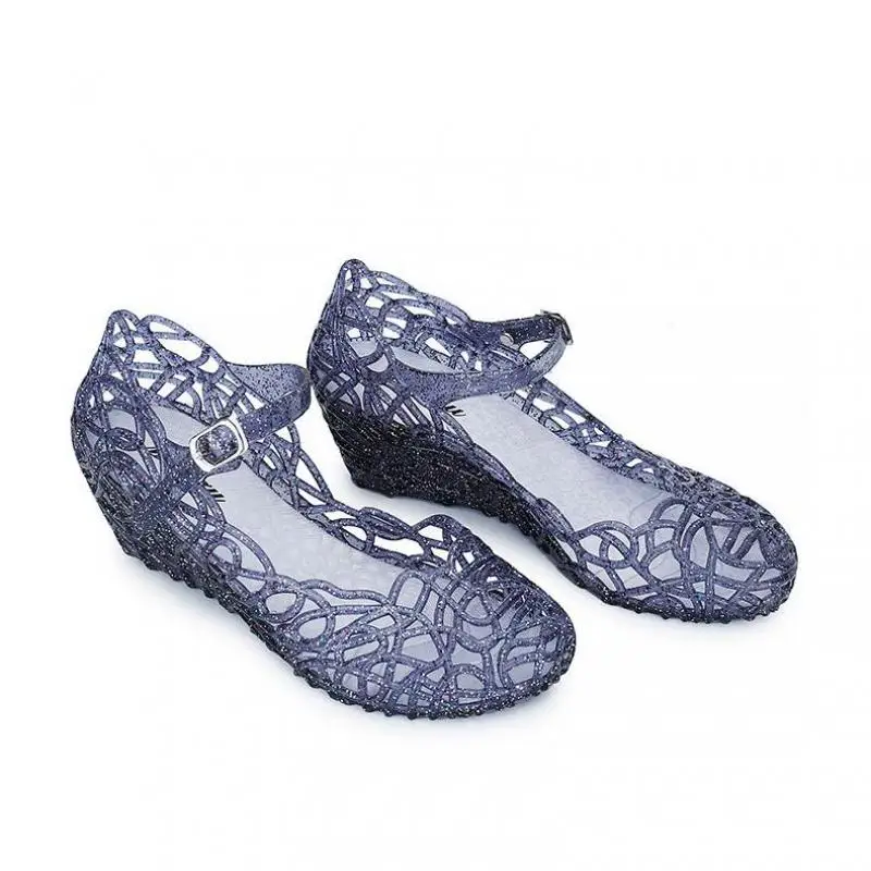36-41 Womens Sandals Summer Wedges Shoes Female Thick-soled Crystal Zapatos Hollow Out Transparent Beach Platform Jelly Footwear view 4