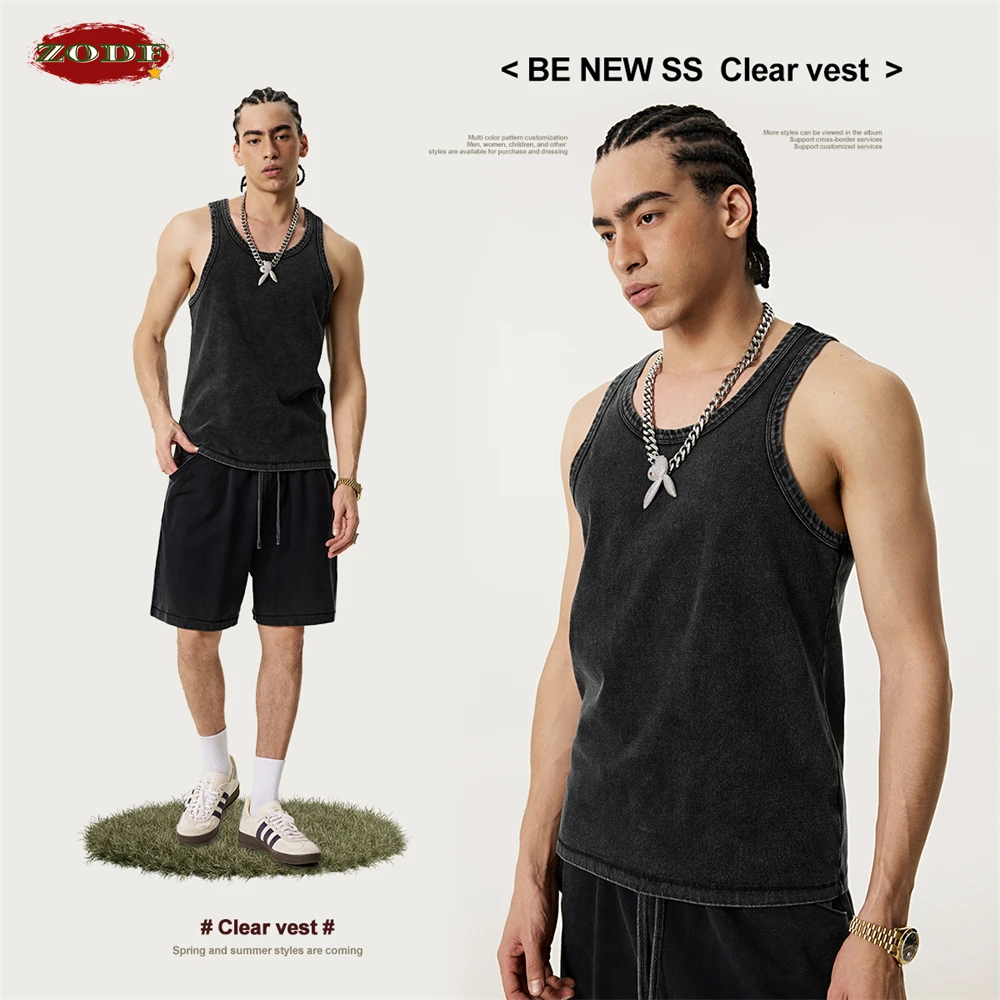 ZODF Retro 2025 Men Summer Washed Tank Tops Unisex Casual 315gsm Sleeveless Tops Sport TEE Vest Streetwears HY0980