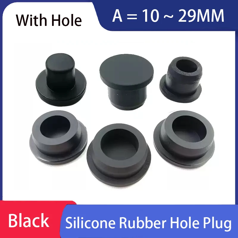 

1-50pcs Black Silicone Rubber Plug With Hole Caps Pipe Tube Inserts Stopper Dustproof Bungs 10mm~29mm