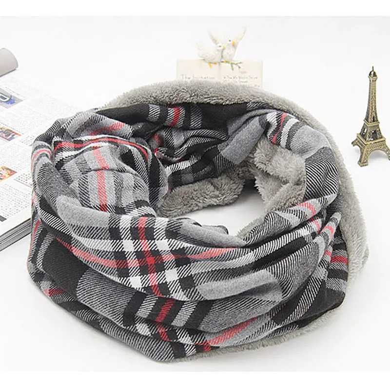 Soft Snood Scarf for Men and Women Warm Plaid Chunky Polyester Faux Fur Loop Ring Scarf Female Luxury Fashion Winter