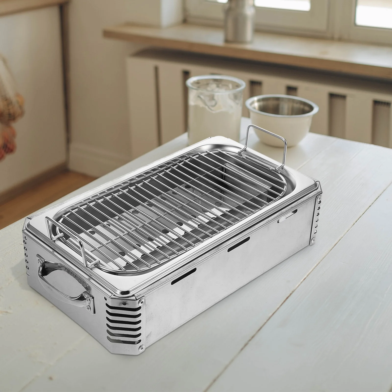 

1Pcs Stainless Steel Barbecue Grill Commercial Outdoor Bbq Rack Silver Portable Durable Practical Heat Conduction Safe Handles