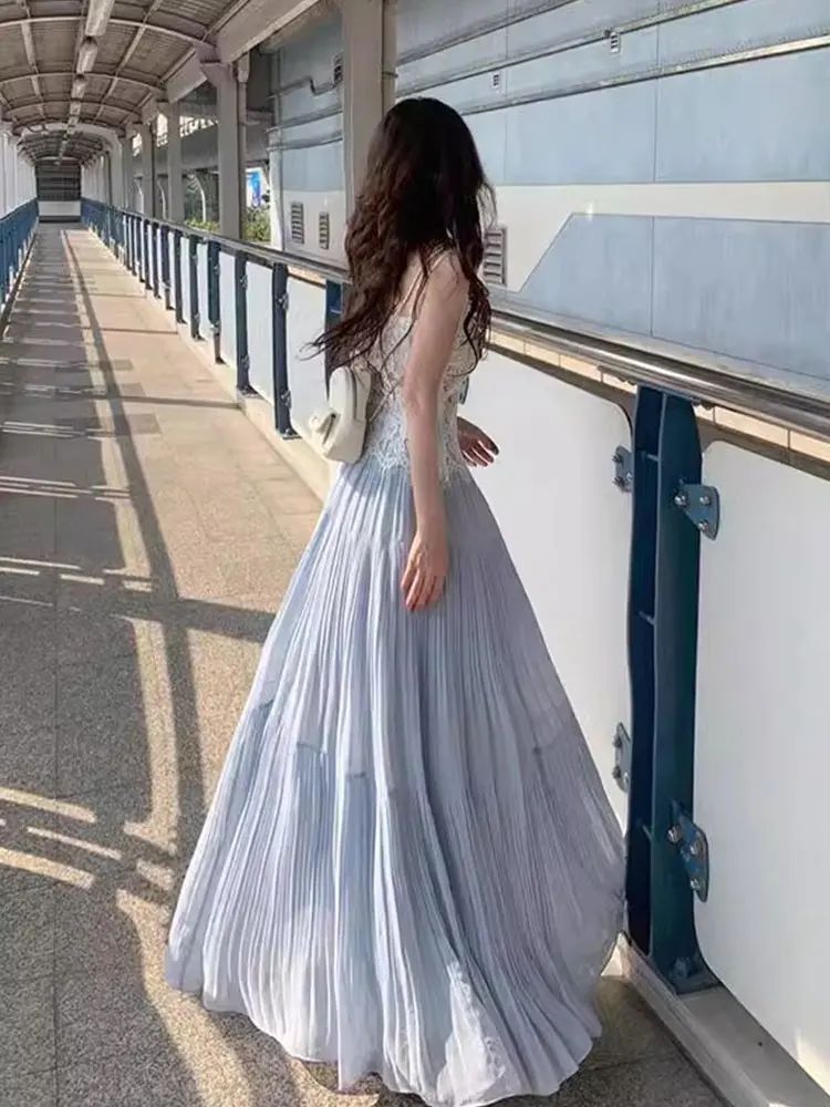 

Нежная плиссированная юбка-миди из снежного жоржета, женская новинка 2025, зимняя драпированная юбка трапециевидной формы с высокой талией Ci Commute French Sle