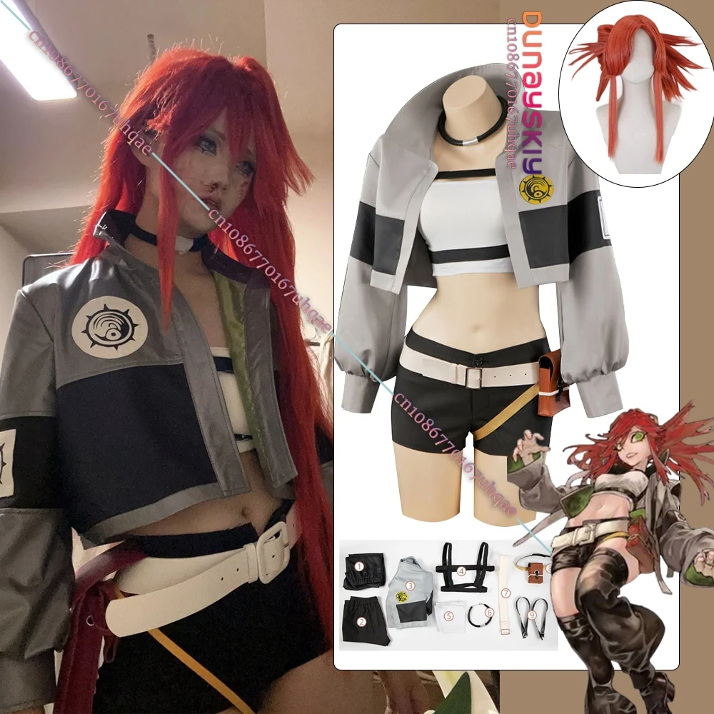 

GACHIAKUTA Ryou Reaper Cosplay Costume Ryou Short Jacket Shorts Set s-3xl Women's Dresses Messy Red Hair Wig Role-playing Suits