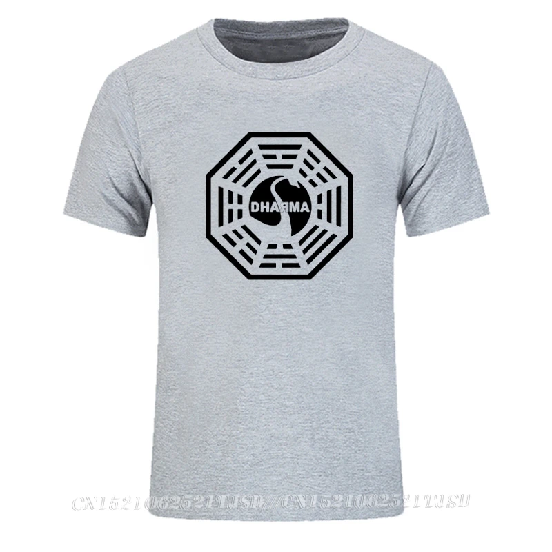 LOST Dharma Initiative Mens Extended Tshirt Oversized Fashion Casual Short Sleeved Printed Tee Shirt for Men Custom