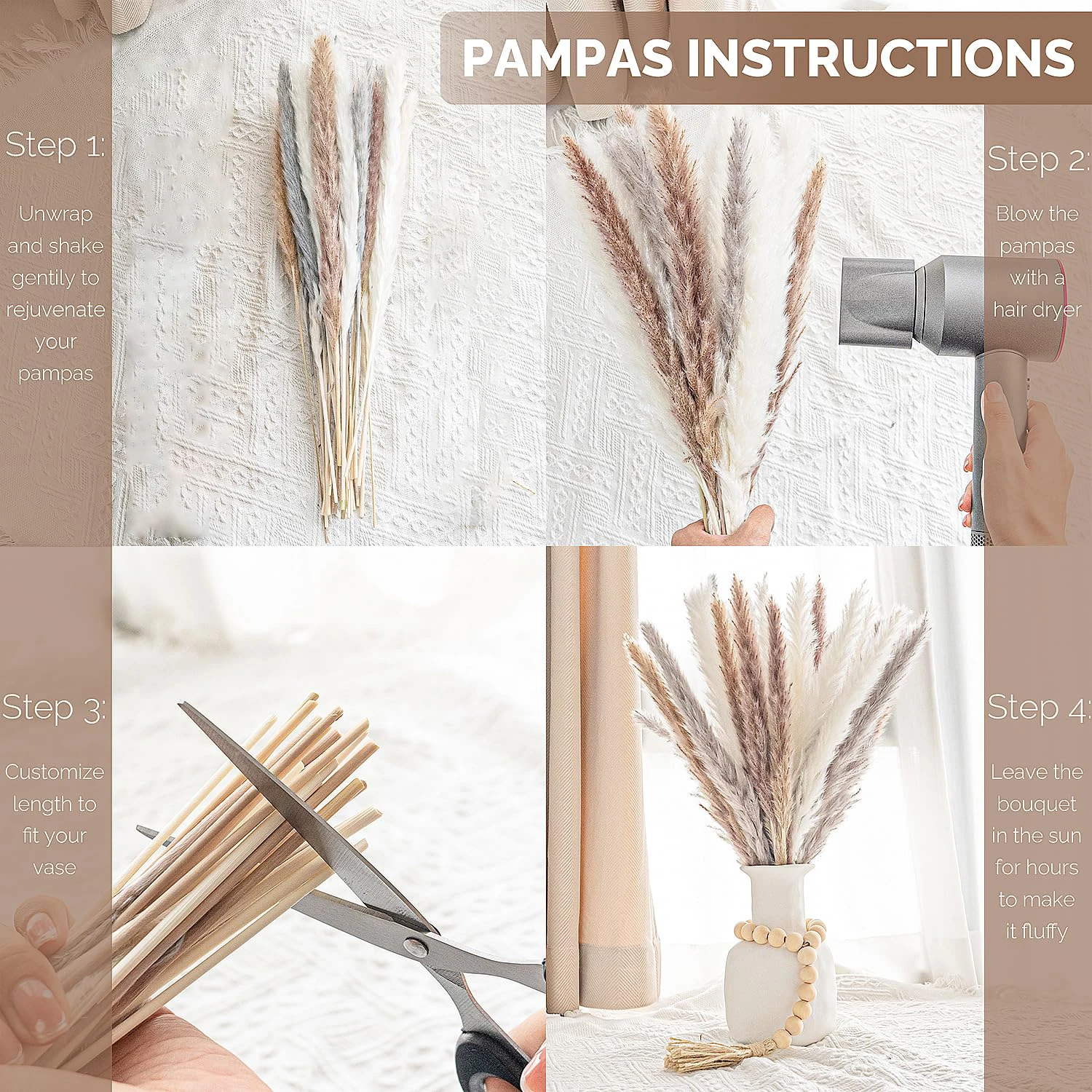 Flauschige Pampas gras, künstliche Pflanzen, Weiß, Rosa, Getrockneter Blumenstrauß, Boho Hochzeit, Wohnzimmer, Bauernhaus, Wohn dekor, 30 Stück