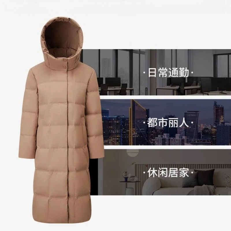 Chericom jaqueta longa feminina 2025 inverno suporte com capuz gola bolso interno térmico quente cor sólida casaco minimalista y309185y