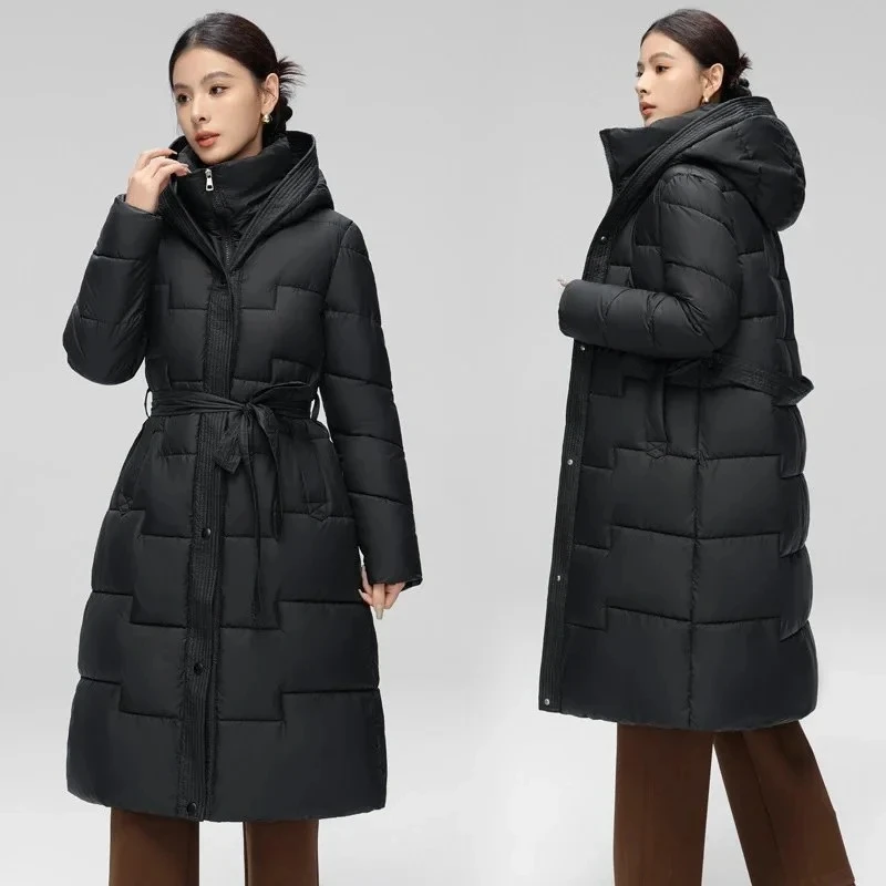 

Women Winter Mid-Length Cotton Padded Jacket with 2025 New Women Warm Thicken Cotton Coat Korean Loose Hooded Parkas Outwear
