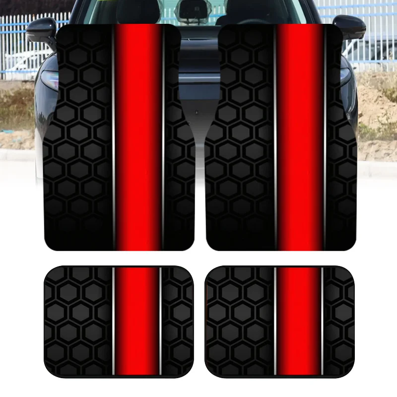 2pcs/4pcs Red And Black Honeycomb Track Printed Car Floor Mats, Universal Automotive Interior Mats, Made Of Durable Polyester Fi