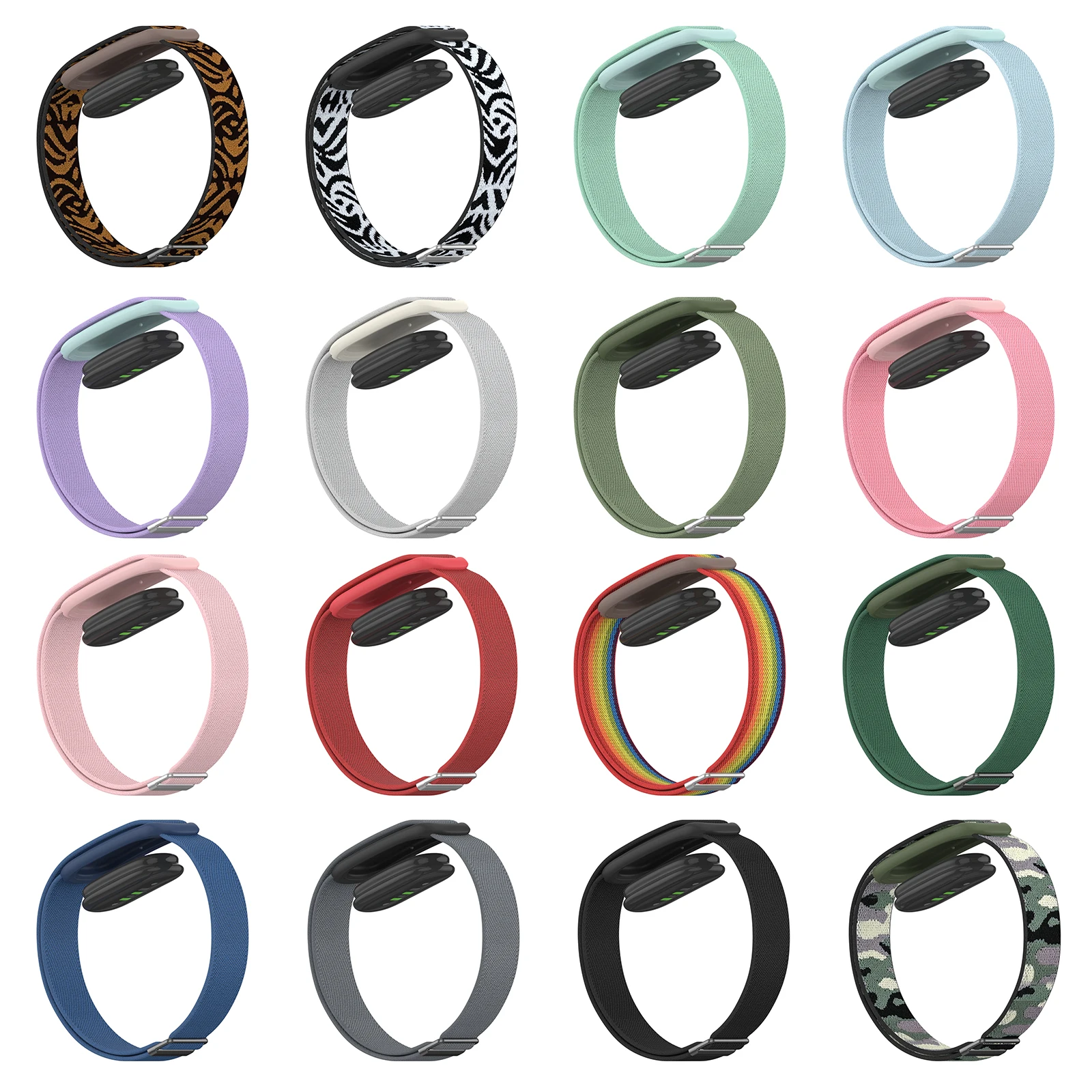 Woven Nylon Elastic Strap for Fitbit Air Adjustable Metal Buckle Breathable Leopard Print Band Quick Install