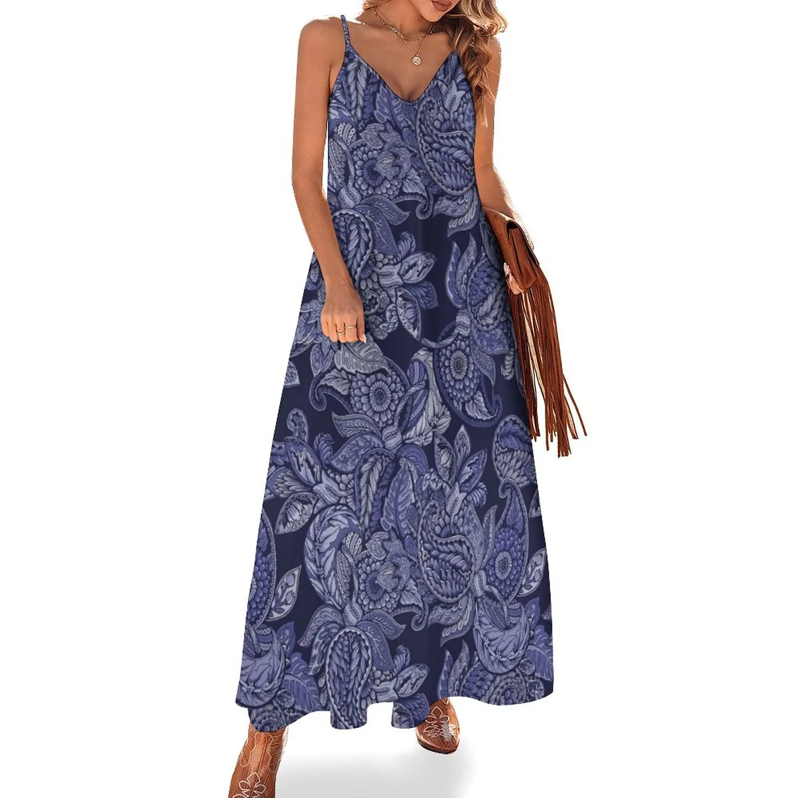 

Paisley Dream - indigo Sleeveless Long Dress Beachwear Clothing female Dress