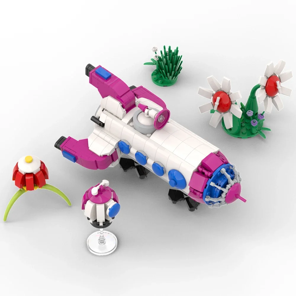 Cartoon Games Captain Olimar S.S. Shepherd Delivery Ship Building Block  Pikmin Space Rocket Freight Aircraft Brick Kid Toy Gift