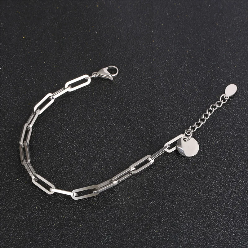 New 316L Stainless Steel Geometric Rectangle Classic Link Chain Bracelet for Men Womne Aesthetic Kpop Jewelry