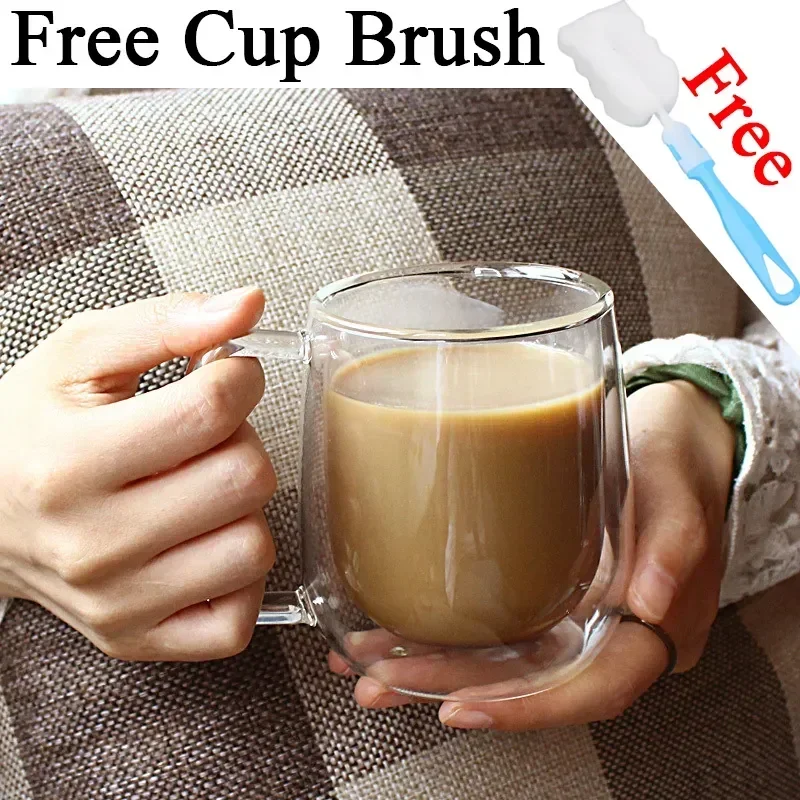 

Double Wall High Borosilicate Glass Mug Heat Resistant Tea Milk Lemon Juice Coffee Water Cup Drinkware Lover Gift