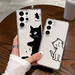 Shockproof Phone Case For Samsung Galaxy S25 Ultra Funda S24 Plus S23 S22 S2S S20 FE Transparent Soft Silicon Cat Cover Coque