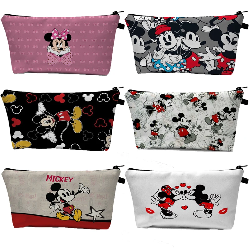 Disney Mickey Minnie Makeup Bag Kawaii Disney Storage Bag Girls Student Travel Multifunctional Bag Washing Bag Pencil Case Gifts