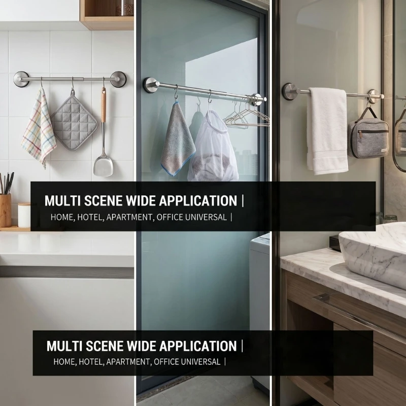 Extendable Suction Cup Towel Bar for Bathroom Wall, Drillless Metal Towel for Renters, Guest Bath, and Sink Side Use Y5GB