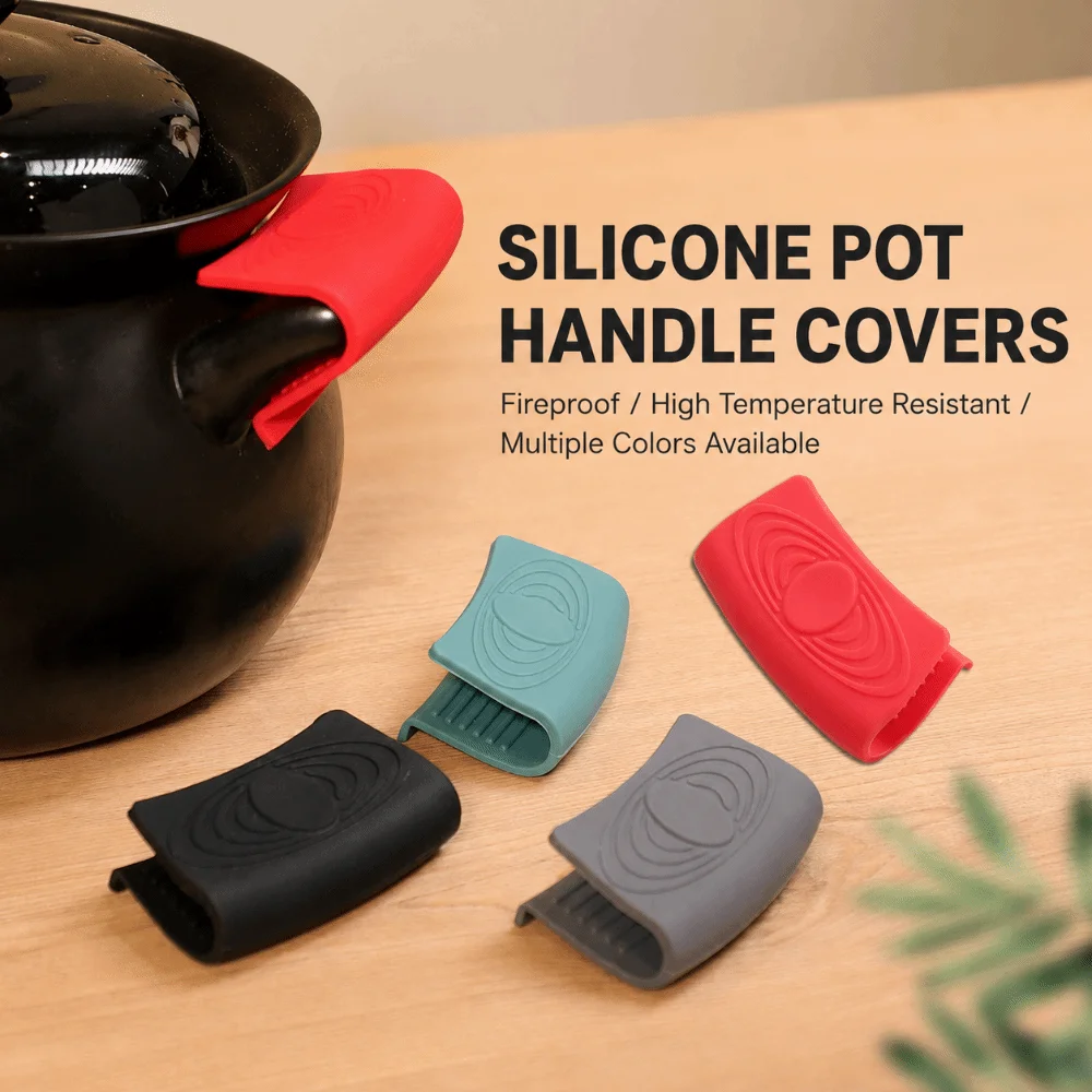 1Pair Universal Size Silicone Pot Ear Cover Heat‑insulated Anti‑slip Texture Pot Handle Grip Hand‑shield Design