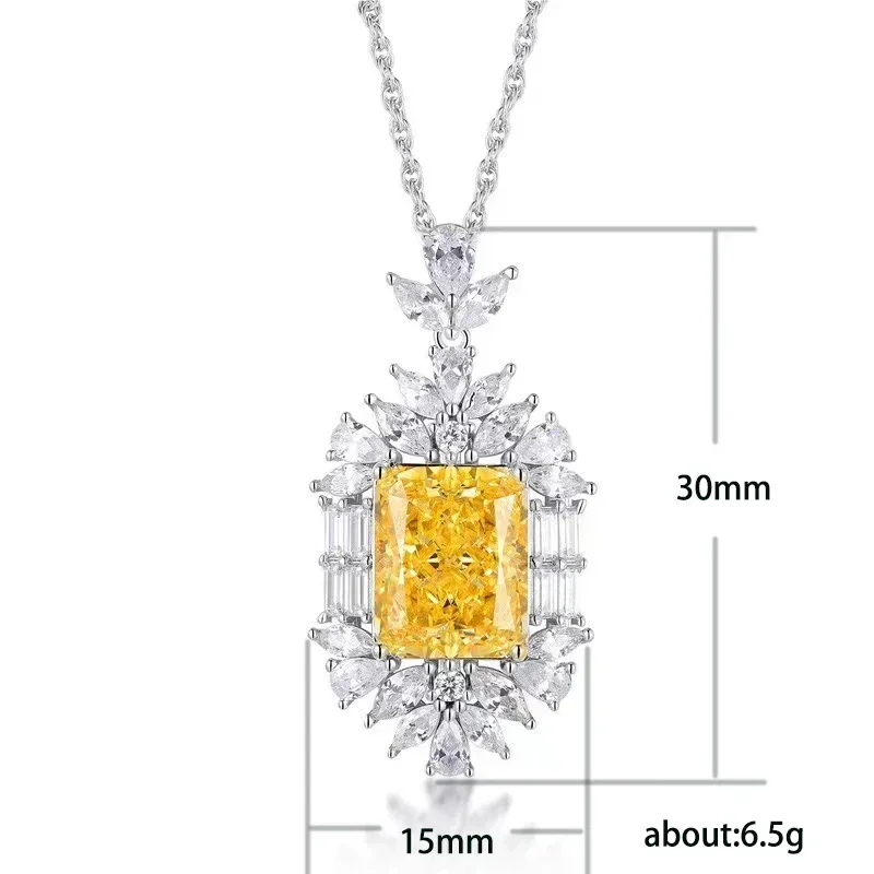 Sparkling Yellow Cubic Zirconia Necklace for Women\'s Wedding Anniversary Party Luxury Accessories Gifts Fashion Jewelry Pendant