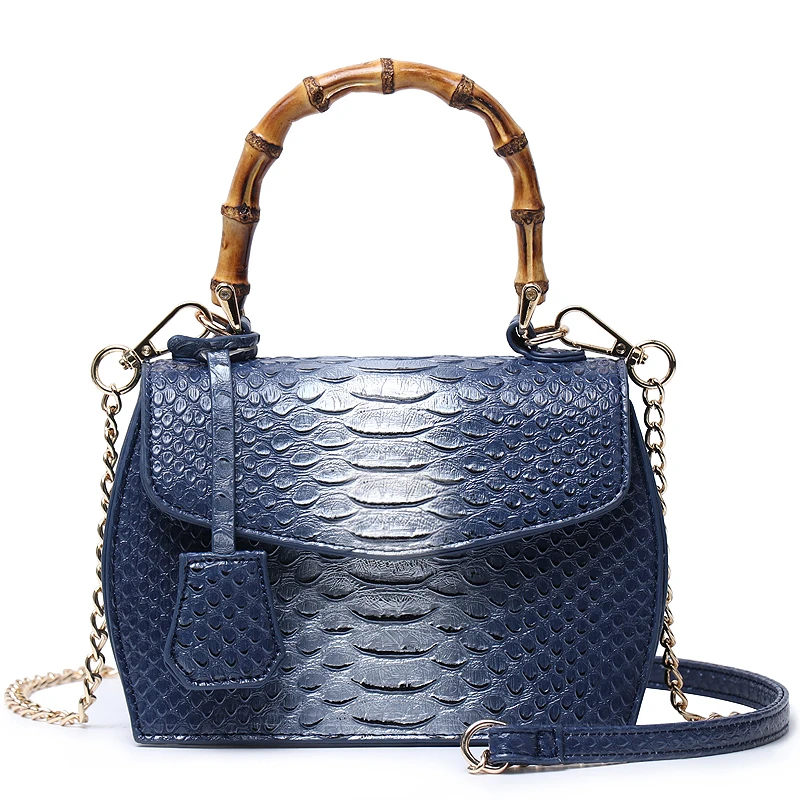 Hot Sales Snake Bamboo Handbag Women Leather Python Shoulder Bag Summer Tote Hand Bags