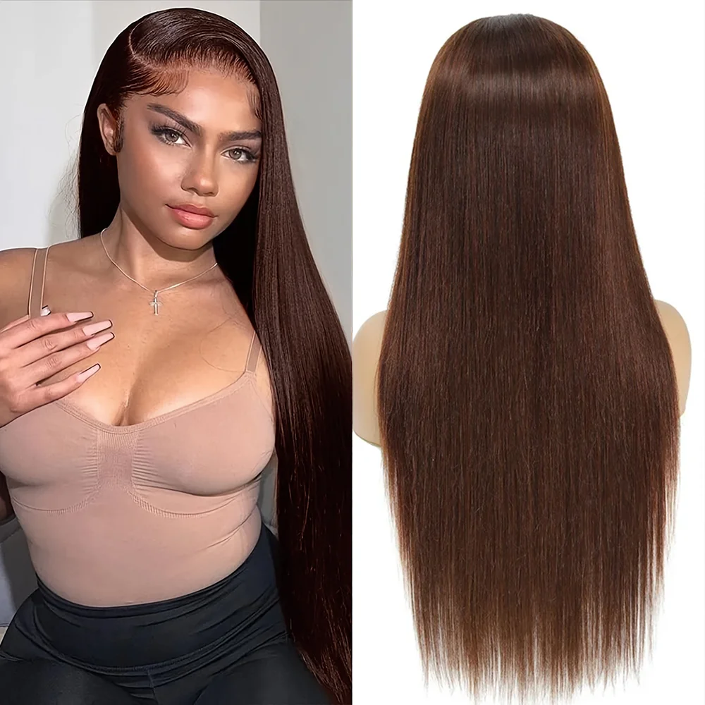 

# 4 Шоколадно-коричневых прямых 13x4 13x6 Hd Кружевной фронтальный парик Человеческие волосы 200% Плотность Шоколадно-коричневый парик из человеческих волос Бразильские волосы