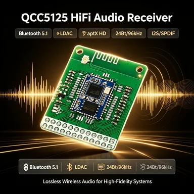 QCC5125 Bluetooth 5.1 HiFi Audio Receiver, LDAC/aptX HD Lossless, I2S & SPDIF 24Bit/96kHz