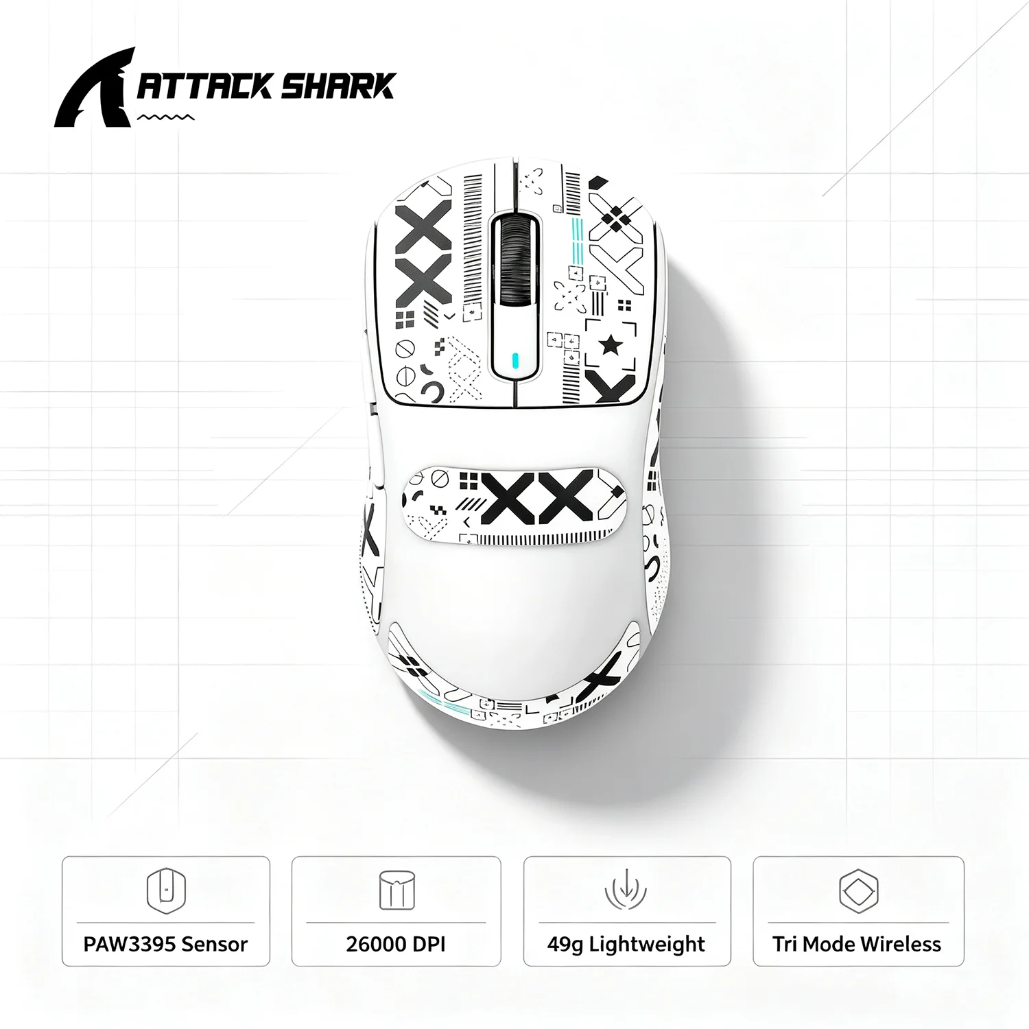 X3 Wireless Gaming Mouse 26K DPI PAW3395 Sensor 49g Ultra Lightweight Tri Mode Bluetooth 200H Battery