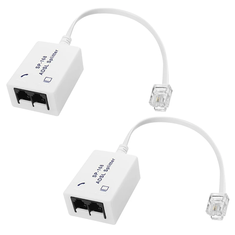 2Pcs DSL Filter Splitter ADSL Splitter Splitter For Phone Line Male To 2 Female RJ11 6P4C/6P2C Telephone Modem Converter Adapter