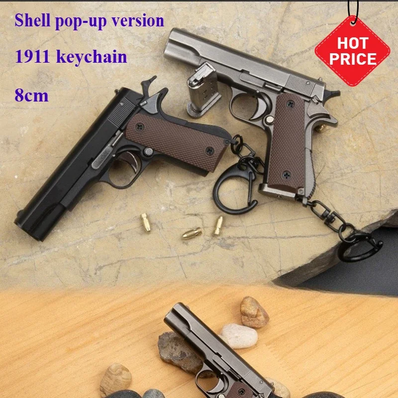 1:3 Size 8cm Colt M1911 Keychain Metal Gun Model Shell Detachable Decompression Toy Men's Collection Gift Figurines & Miniatures