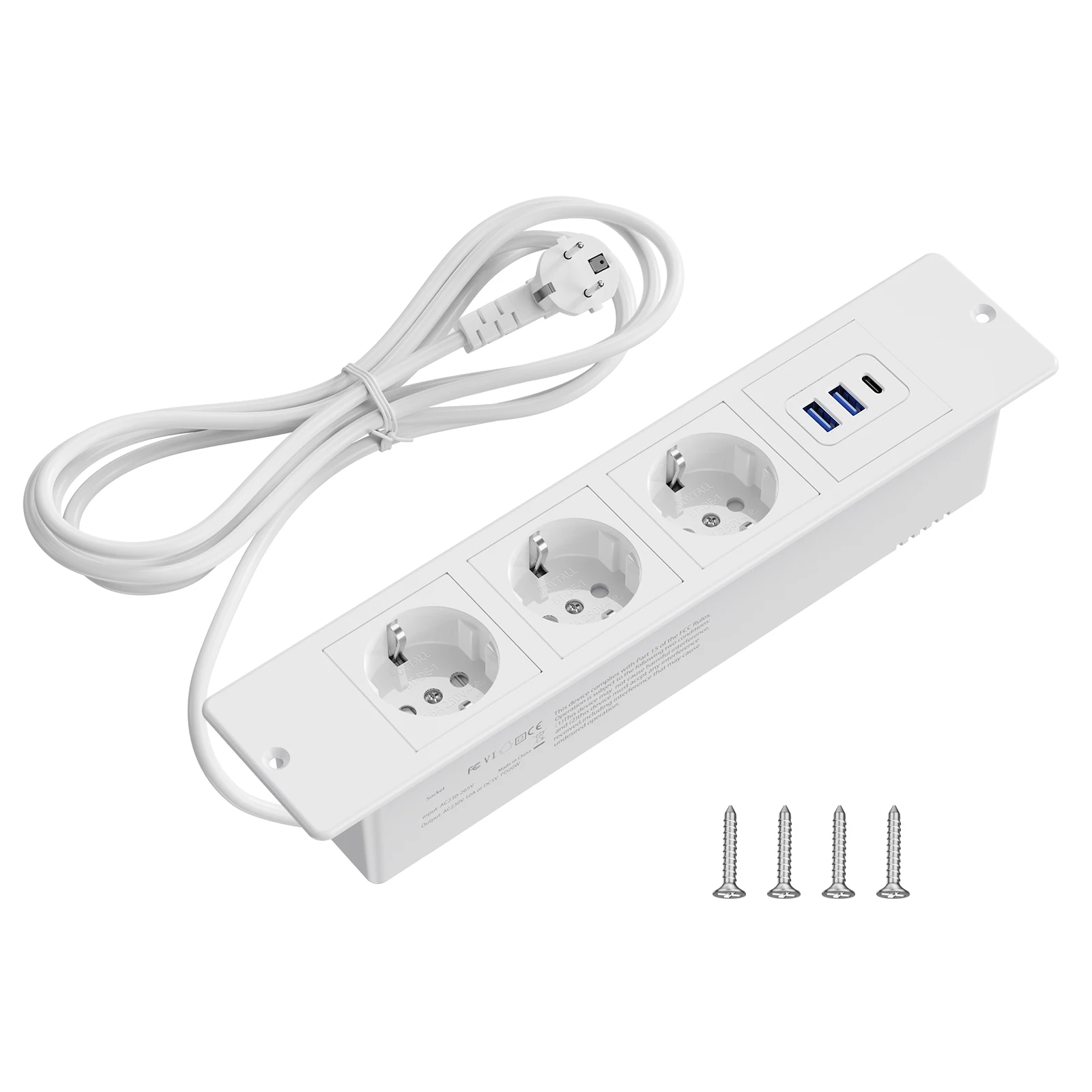 Europese Multi-Plug Ingebouwde Verborgen Stopcontact 2 Usb A En 1 Type-C Ingebouwde Desktop Power Strip Pd 20W 2M Kabelverlenging