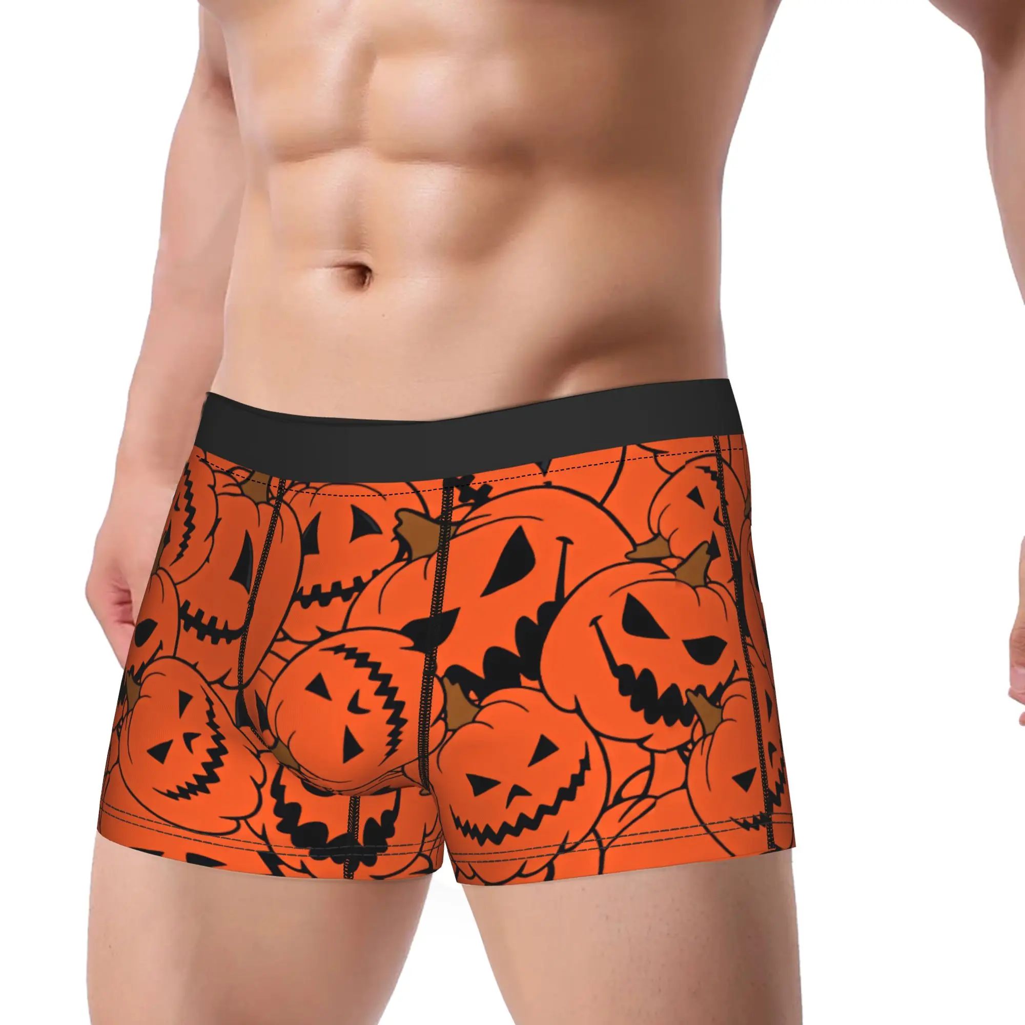 Halloween Jack O Lantern Pumpkin Seamless Pattern Underwear  Novelty Panties Customs Shorts Briefs For Men 3D Large Size Trunk