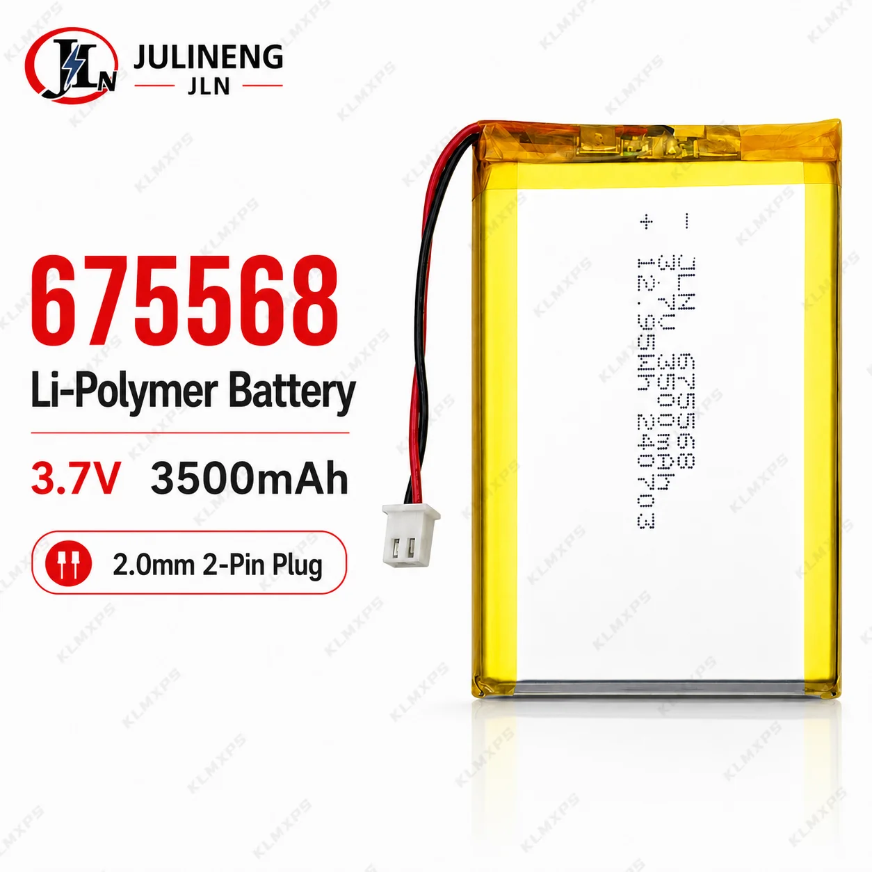 3.7V 3500mAh 675568 Li Polymer Rechargeable Battery 2.0mm Connector Replacement Battery for DIY Electronic Repair