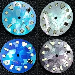 28.5mm Mica Luster Shell Luster Dial Shellac Accessory C3 Green Luminous For NH35 Movement Customizable logo Dial Watch Face
