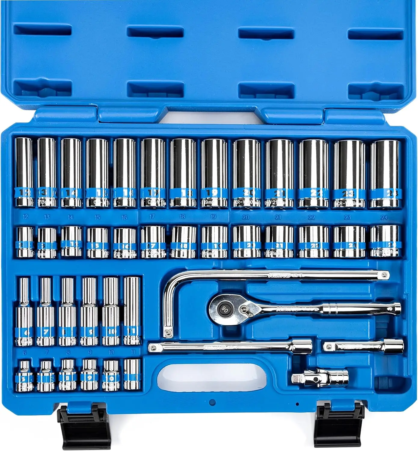 

Набор торцевых головок из 43 предметов с быстросъемной трещоткой, метрические размеры 6-24 мм, сталь CR-V
