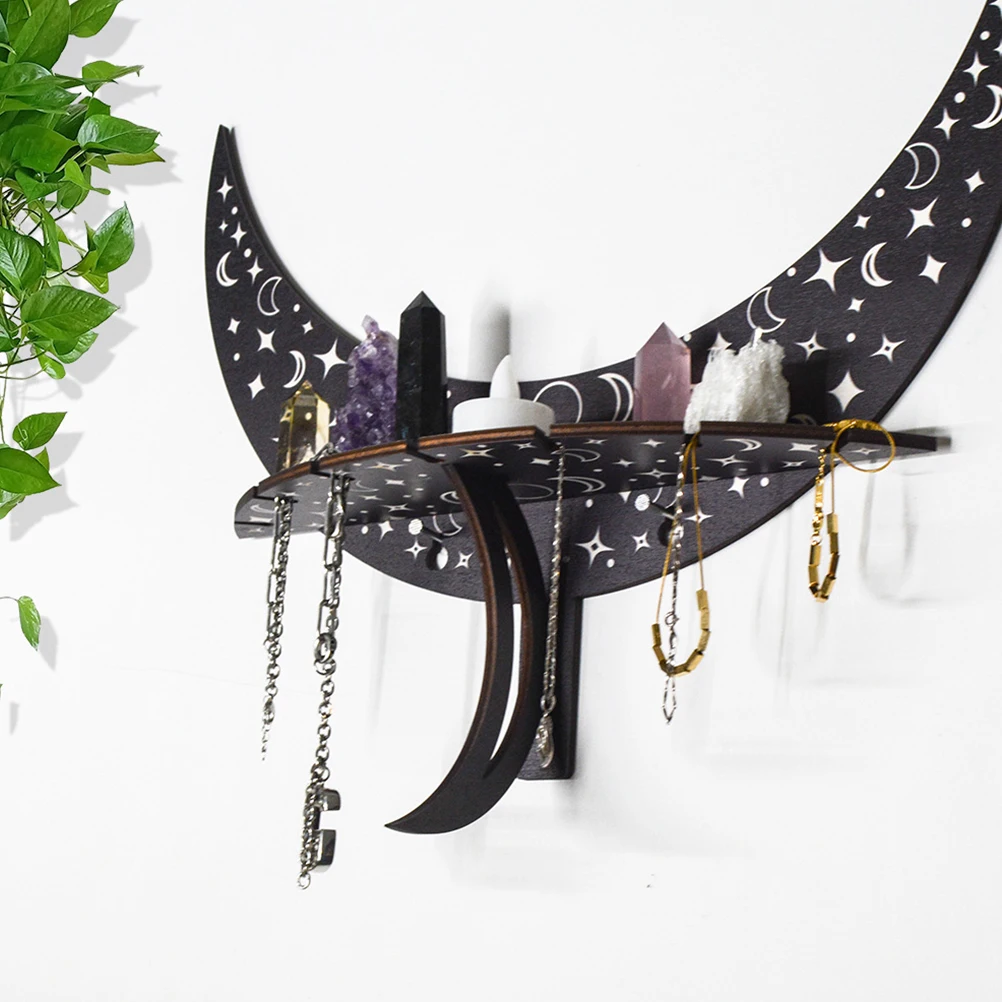 

Crescent Rack Moon Shelf Bohemian Crystal Display Stand Wall Decor Storage Home Office Hotel Party Gemstone Holder Wooden