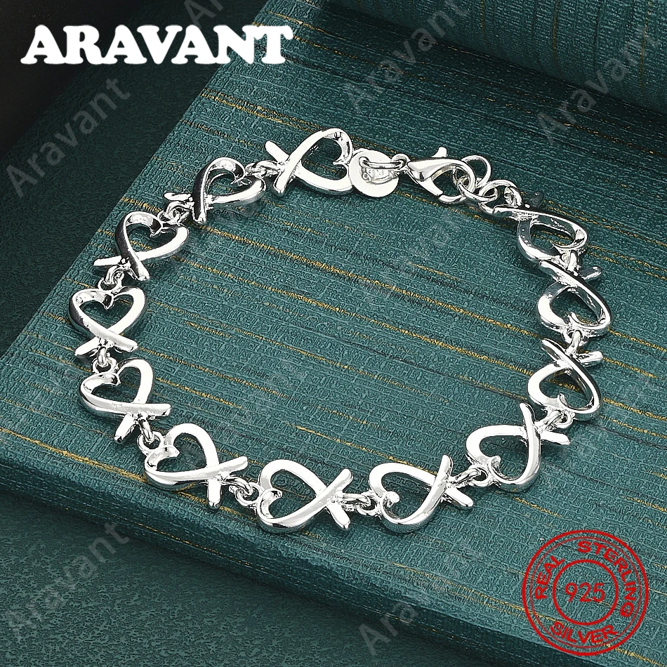 925 Sterling Silber Achtloch-Hohlherz-Knoten-Armband für Damen, Vintage-Stil, personalisiertes Accessoire, Geschenk, Schmuck