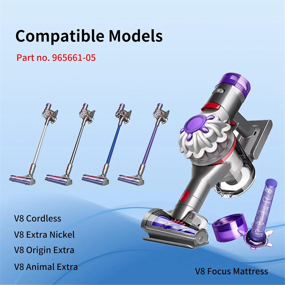 A14G-ตัวกรองสูญญากาศสําหรับ V8 Focus ที่นอนสูญญากาศไร้สายโพสต์ตัวกรองและตัวกรองล่วงหน้า,หมายเลขชิ้นส่วน 965661 -05