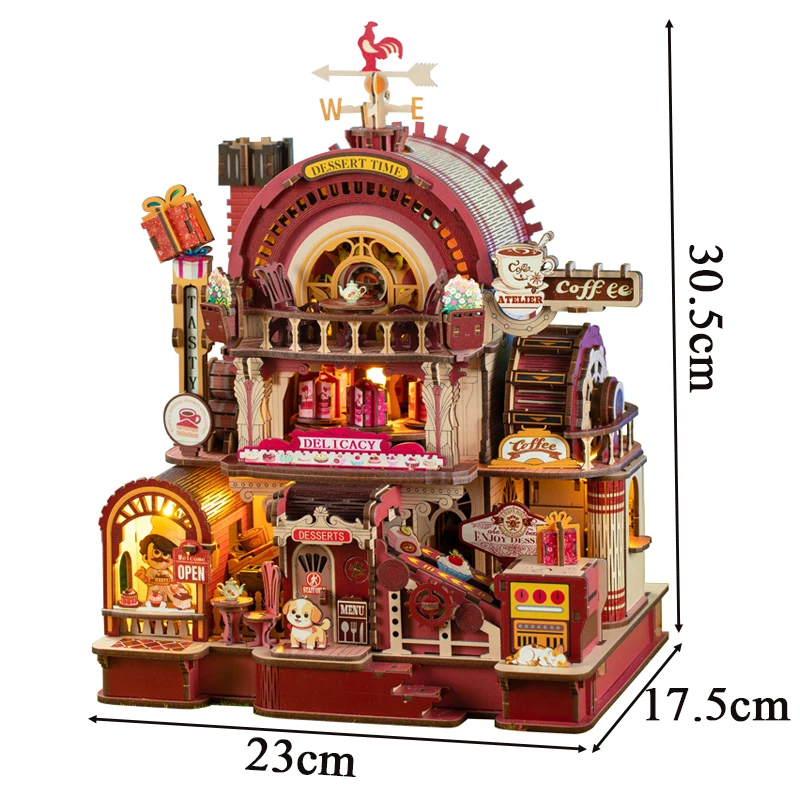 DIY Wooden Mechanical Rotation Dessert Atelier Miniature Building Kits Doll Houses Furniture Casa for Friends Birthday Gifts