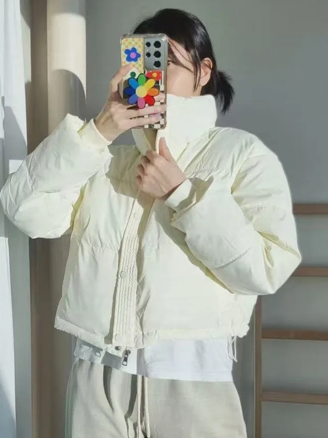 Winter Thiened ort PU Leather Bread Coat Women's Warm Cotton Jaet Stand Collar Outerwear Sli Retro Design Commute